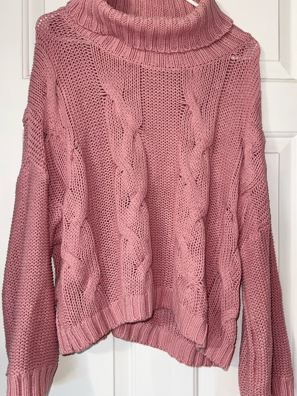 Women's Pink Cable Knit Turtleneck Sweater